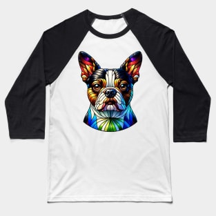 Stained Glass Boston Terrier Dog Baseball T-Shirt